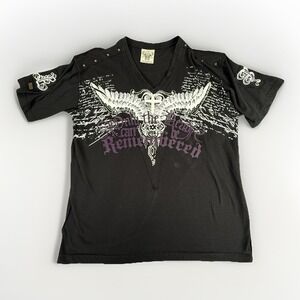 Affliction Black Label Only The Dead Can Be Remembered Shirt 2XL V-Neck Studded